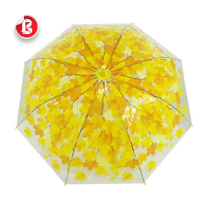 عکس اصلی چتر شفاف زنانه طرح برگ پاییزی